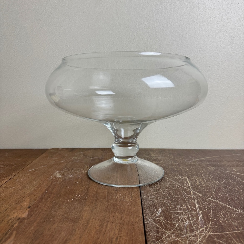 AAC Handcrafted Clear Glass Pedestal Shallow‎ Bowl Dish Centerpiece Planter